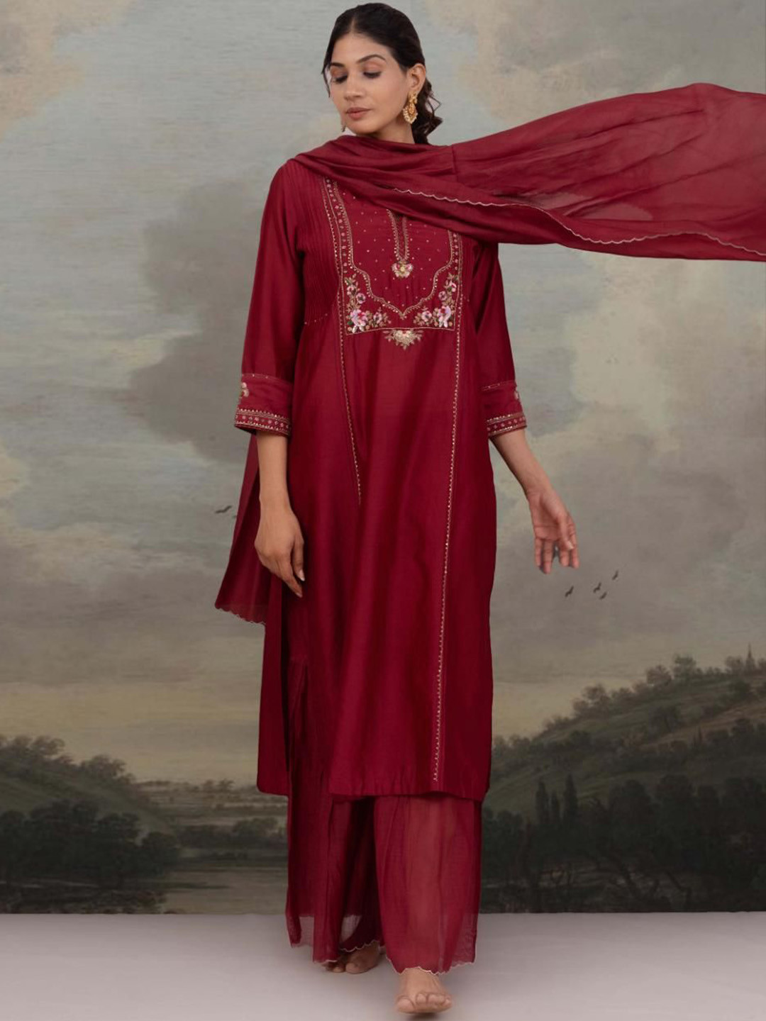 TATWA DESIGNS Women Ethnic Motifs Embroidered Kurta with Palazzo & Dupatta