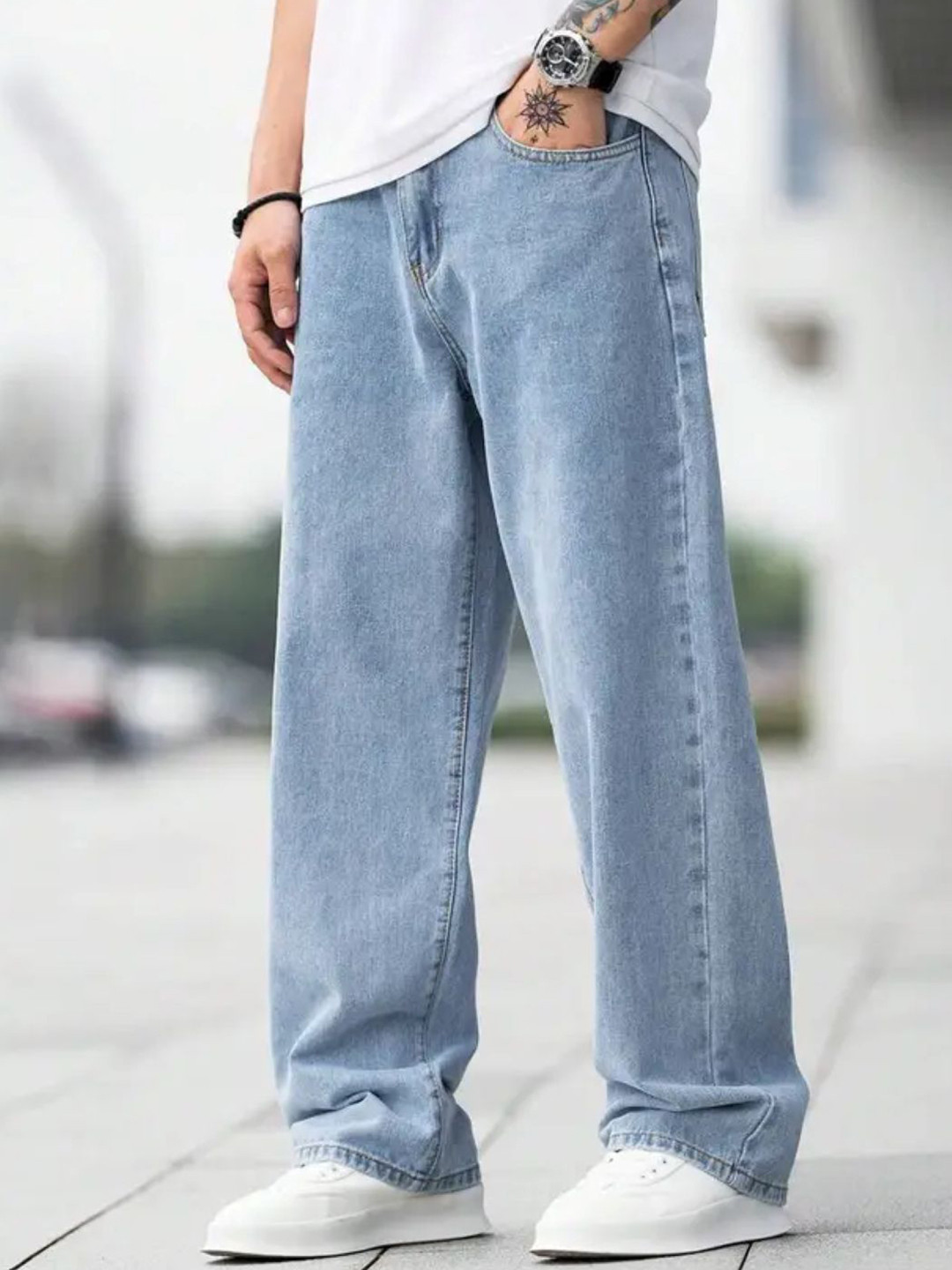 COMFITS Men Baggy Medium Shade Mid-Rise Jeans