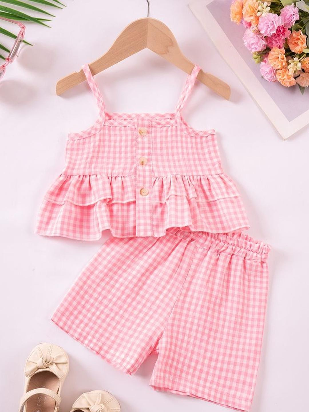 LULU & SKY Girls Gingham Checked Shoulder Straps Top With Capris