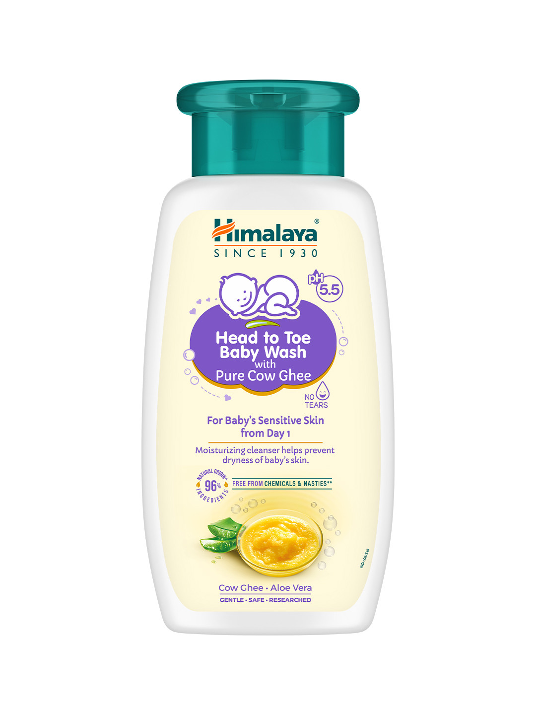 Himalaya Head To Toe Baby Wash with Pure Cow Ghee & Aloe Vera for Sensitive Skin - 200 ml