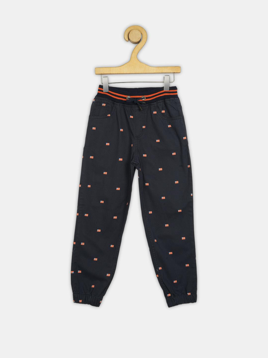 ALBEPOSE Boys Cotton Printed Navy Blue Track Pants