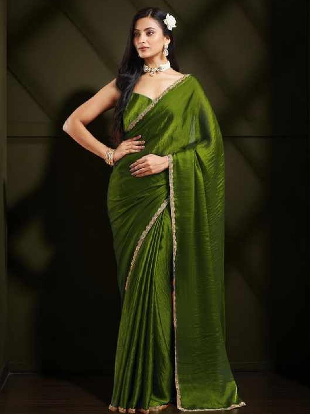 LOROFY Beads and Stones Tussar Saree