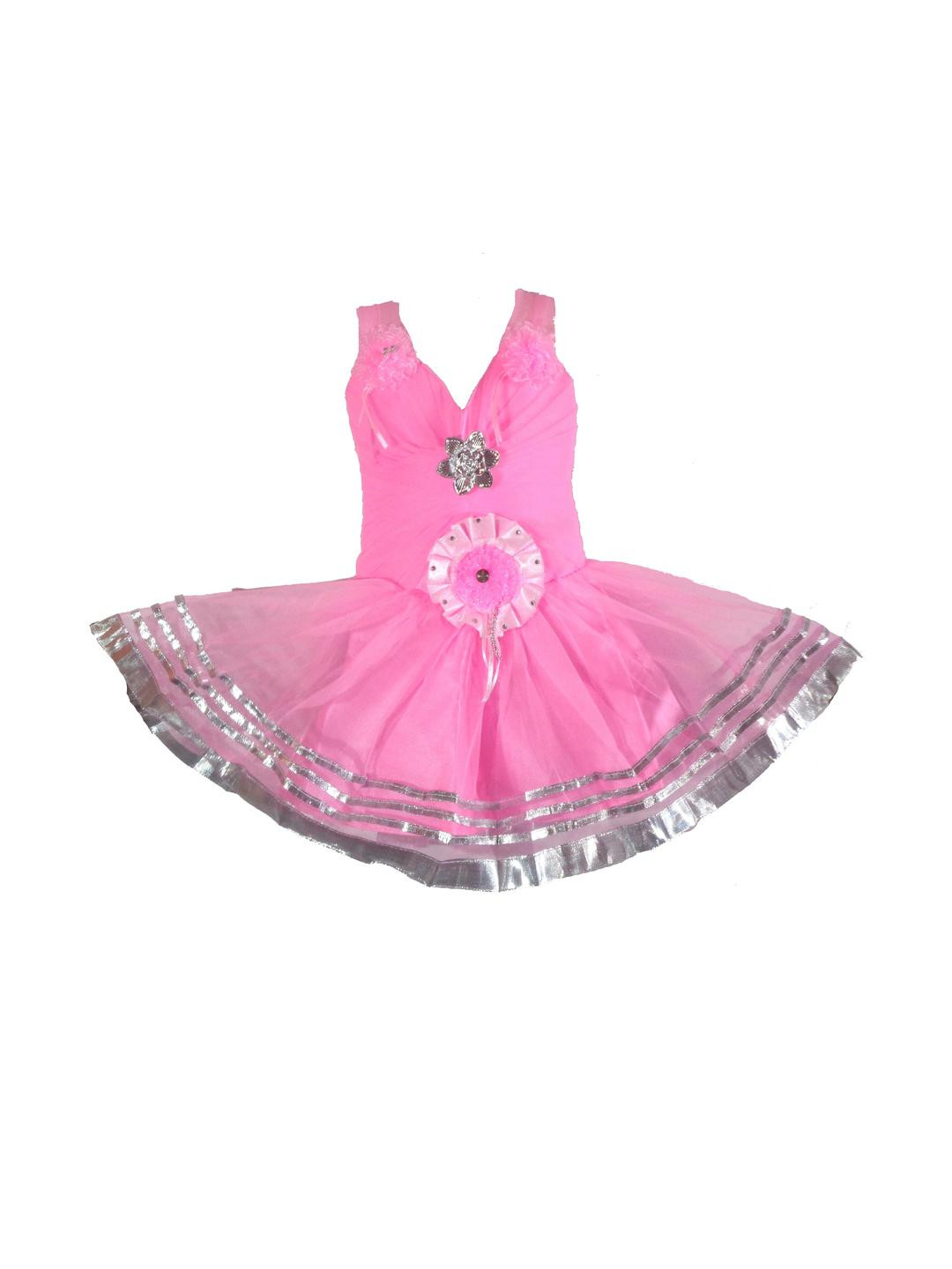 Samjho Fashion Girls Pink Flower Embellished Dress