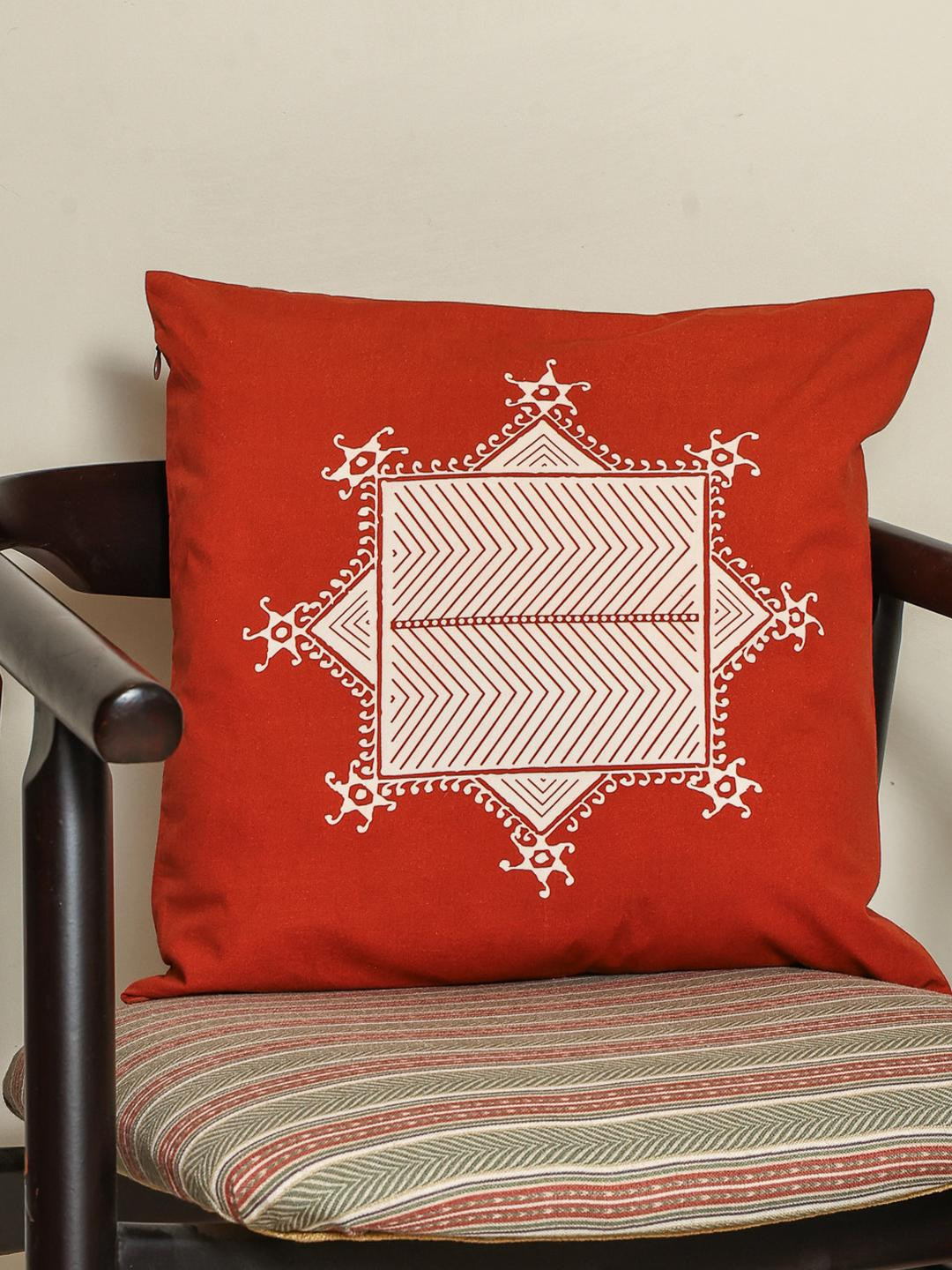 Crown of Poppies Sacred Geometry Rust Rajasthani Mandana Series Cushion Cover