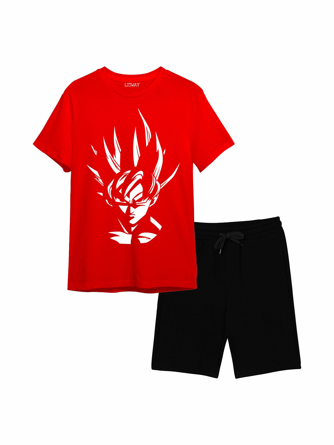 LITWAY Boys Printed Round Neck Pure Cotton T-Shirt & Shorts