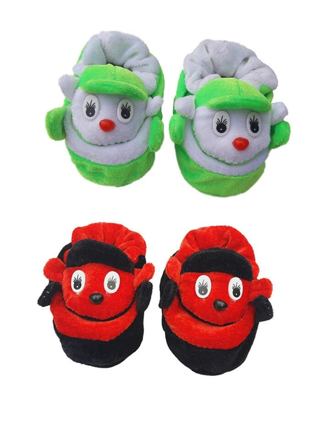 LMN CHILD CARE Pack Of 2 Kids Red & Green Cartoon Character Cotton Booties