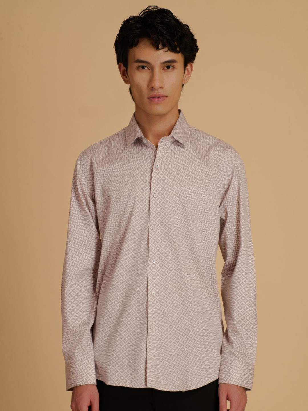 Albion By CnM Classic Premium Fit Geometric Printed Pure Cotton Casual Shirt