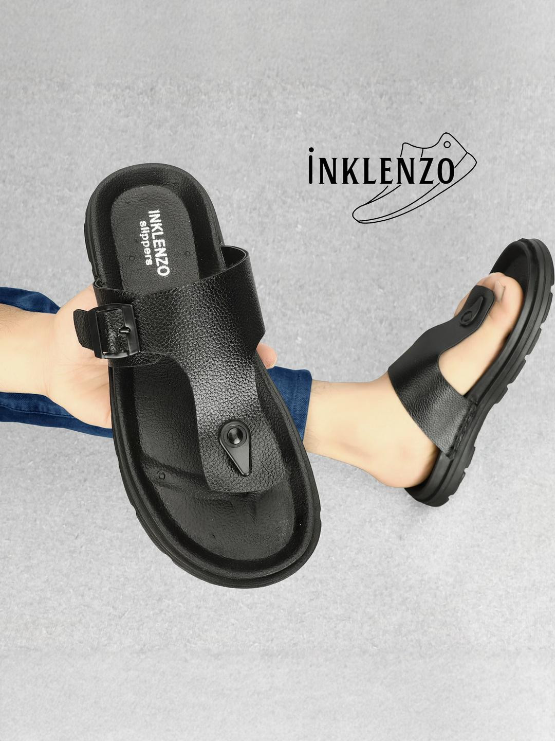 INKLENZO Men Black Slip-On Casual Rubber Comfort Sandals