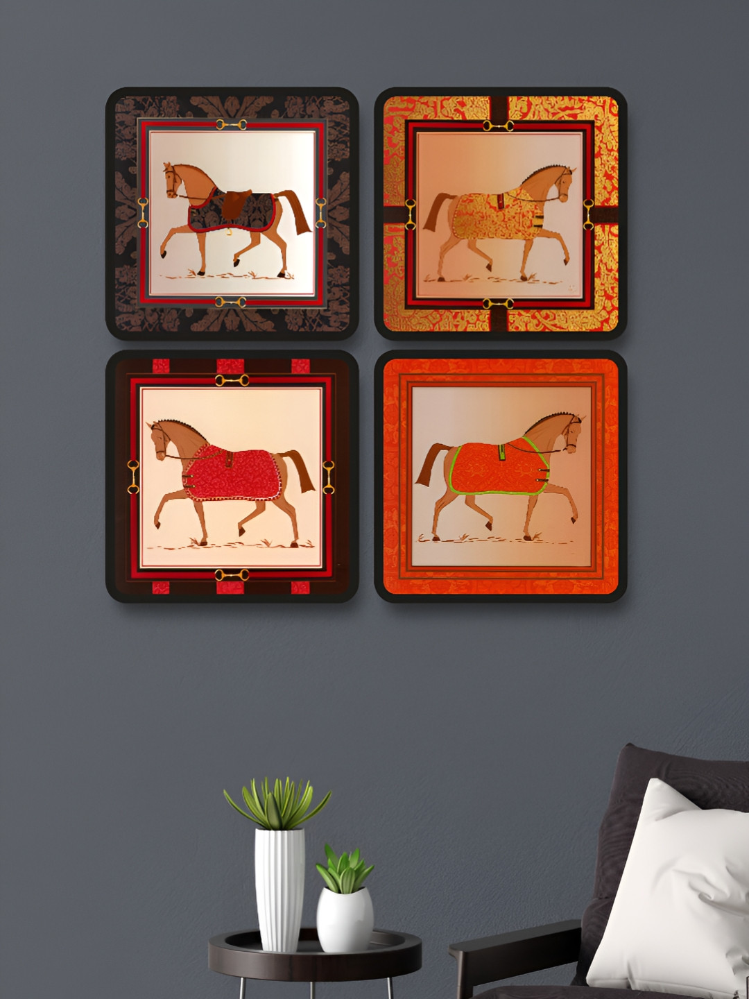 Livin'luxe Black & Red 4 Pieces Royal Horse Theme Wall Arts