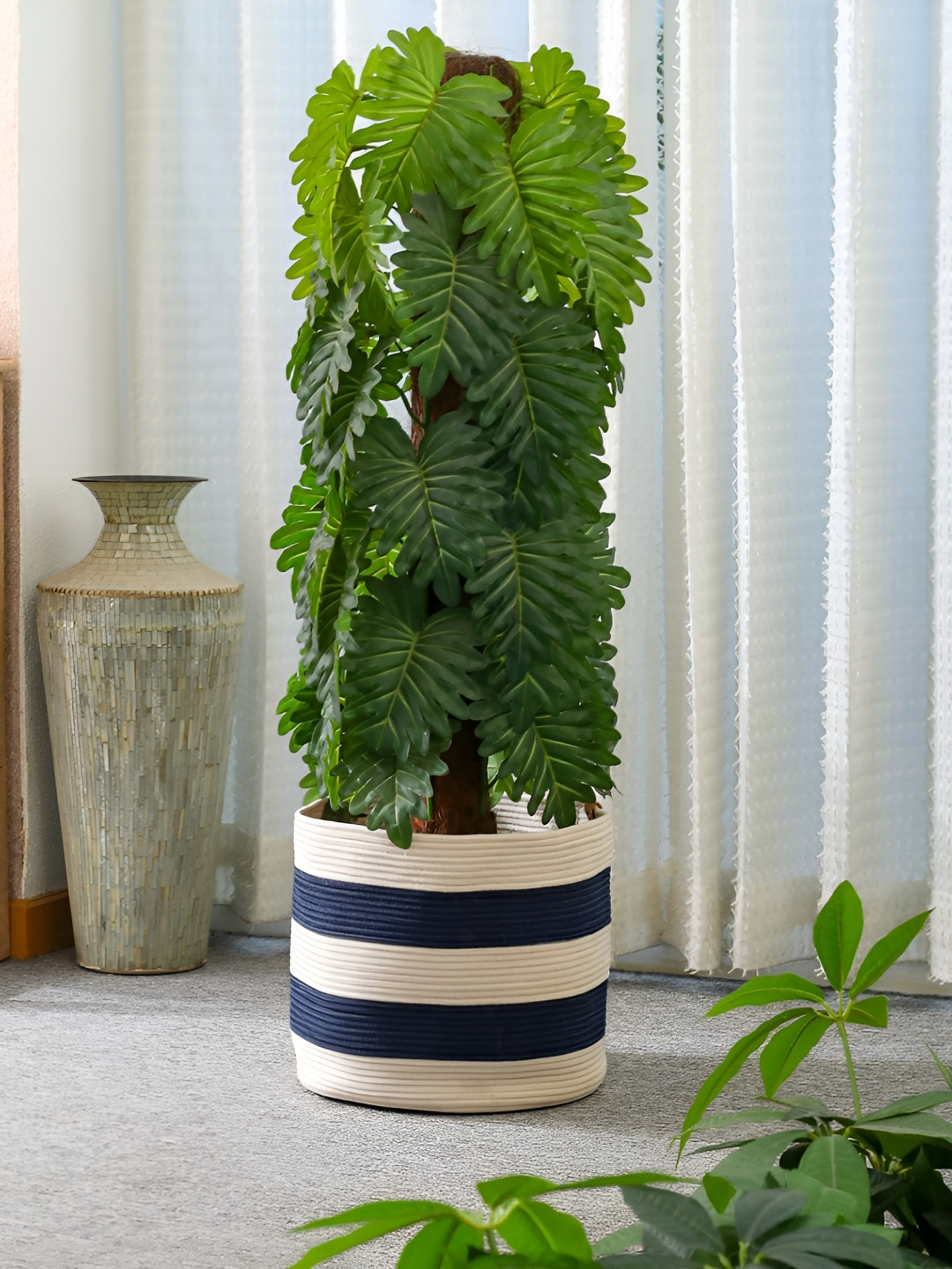 Umami Studio Blue & White Striped Storage Basket & Planter Cover