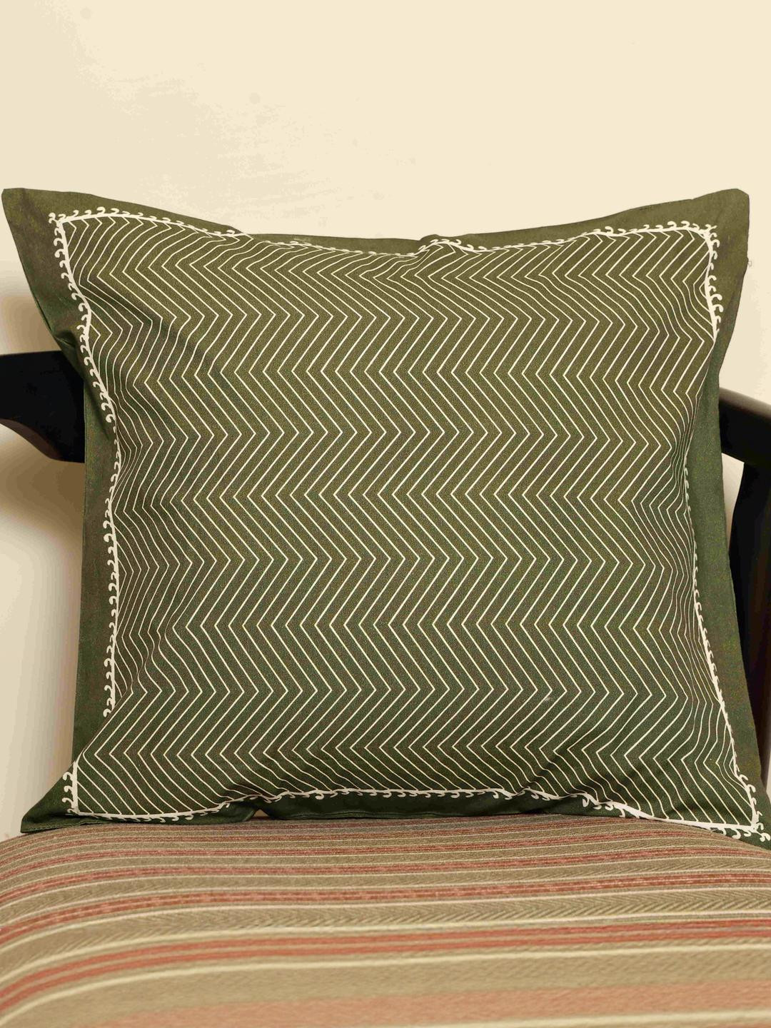 Crown of Poppies Olive Green Geometric Square Cushion Covers