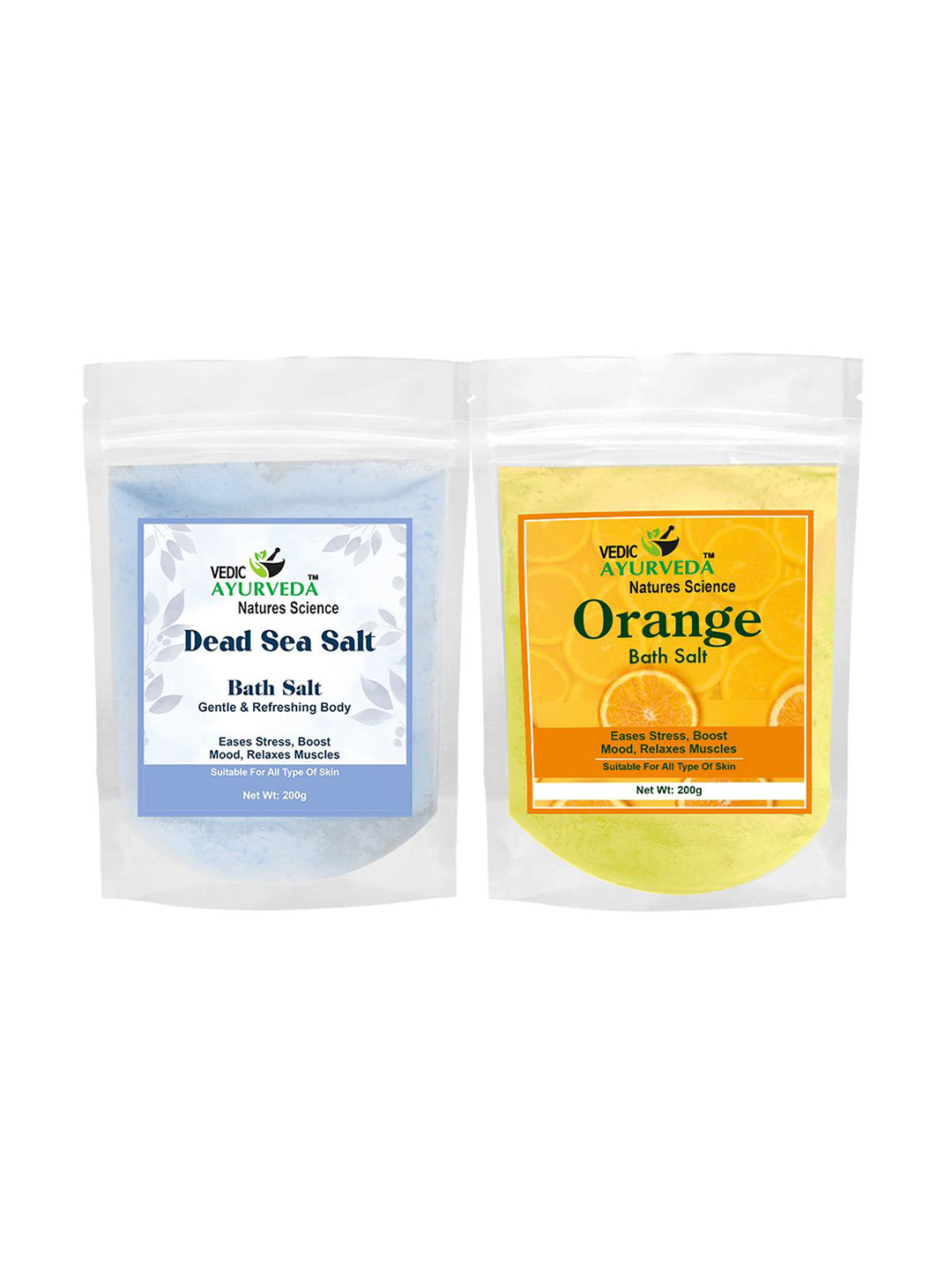 VEDICAYURVEDA Set Of 2 Dead Sea & Orange Bath Salt With Vitamin E - 200 g Each