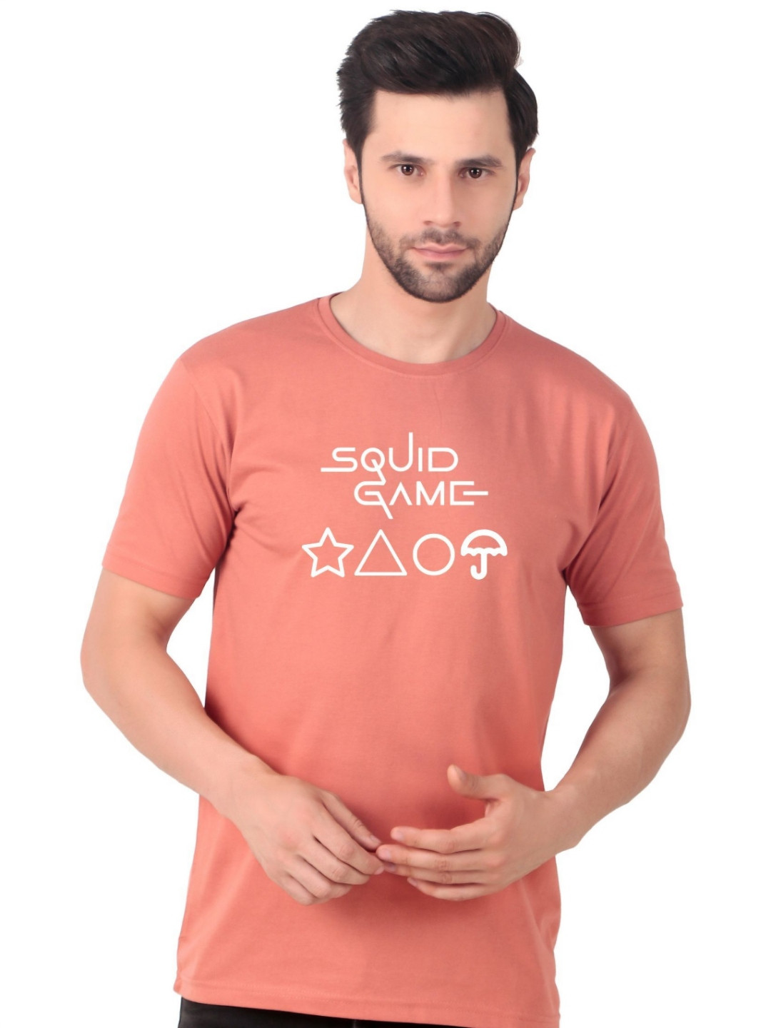 FABSTIEVE Men Squid Game Typography Printed Round Neck Cotton Slim Fit T-shirt