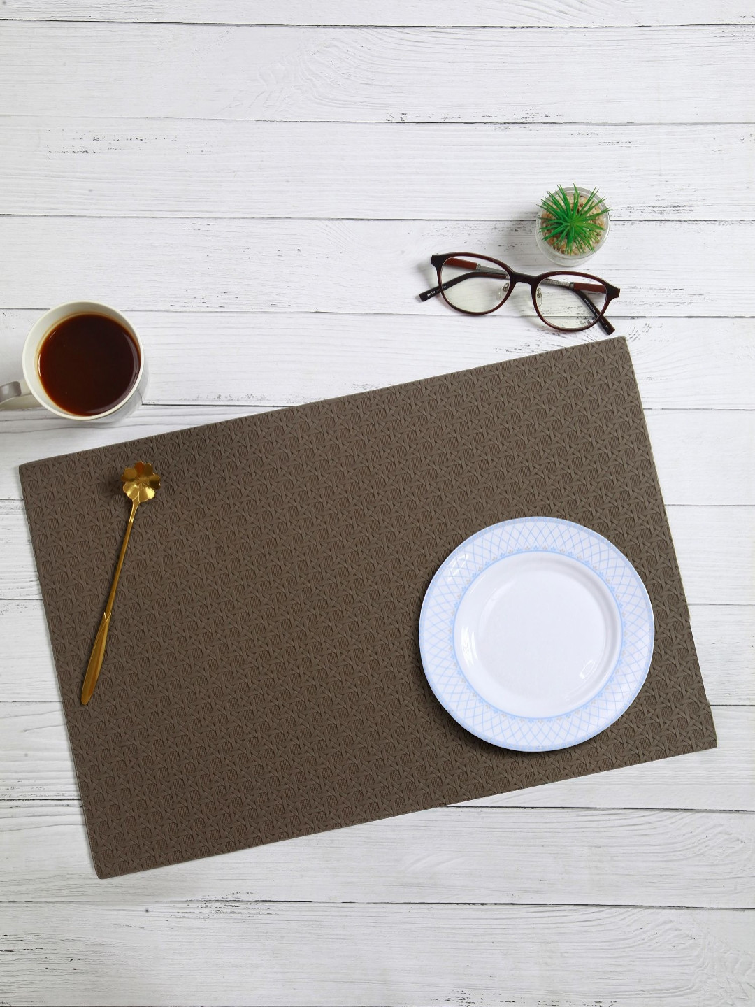 OBSESSIONS 6-Pcs Taupe Rectangle PVC Waterproof Dining Table Placemats