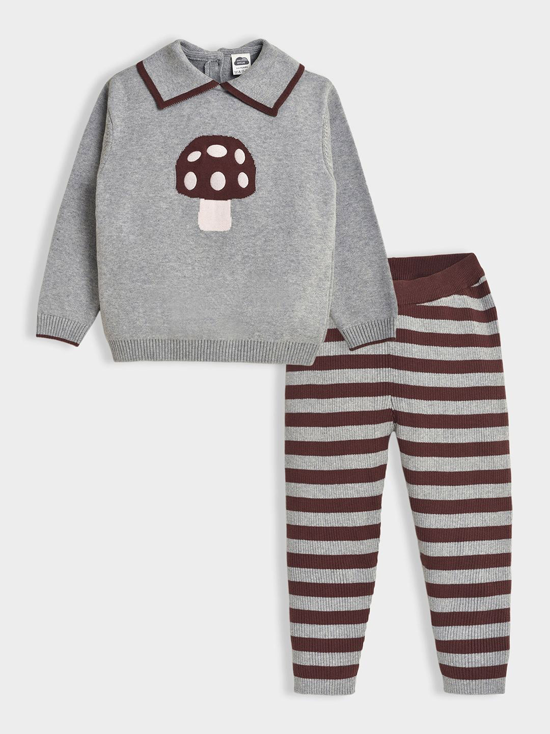 MiArcus Cotton Long Sleeves Mushroom Design Sweater & Striper Pyjama Set