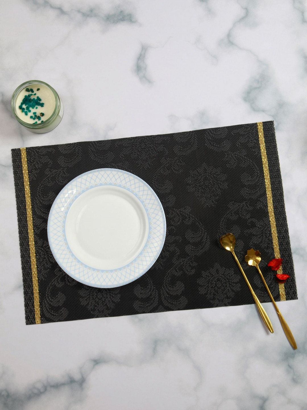 OBSESSIONS 6-Pcs Black Printed Heat-Resistant Rectangle Table Placemats