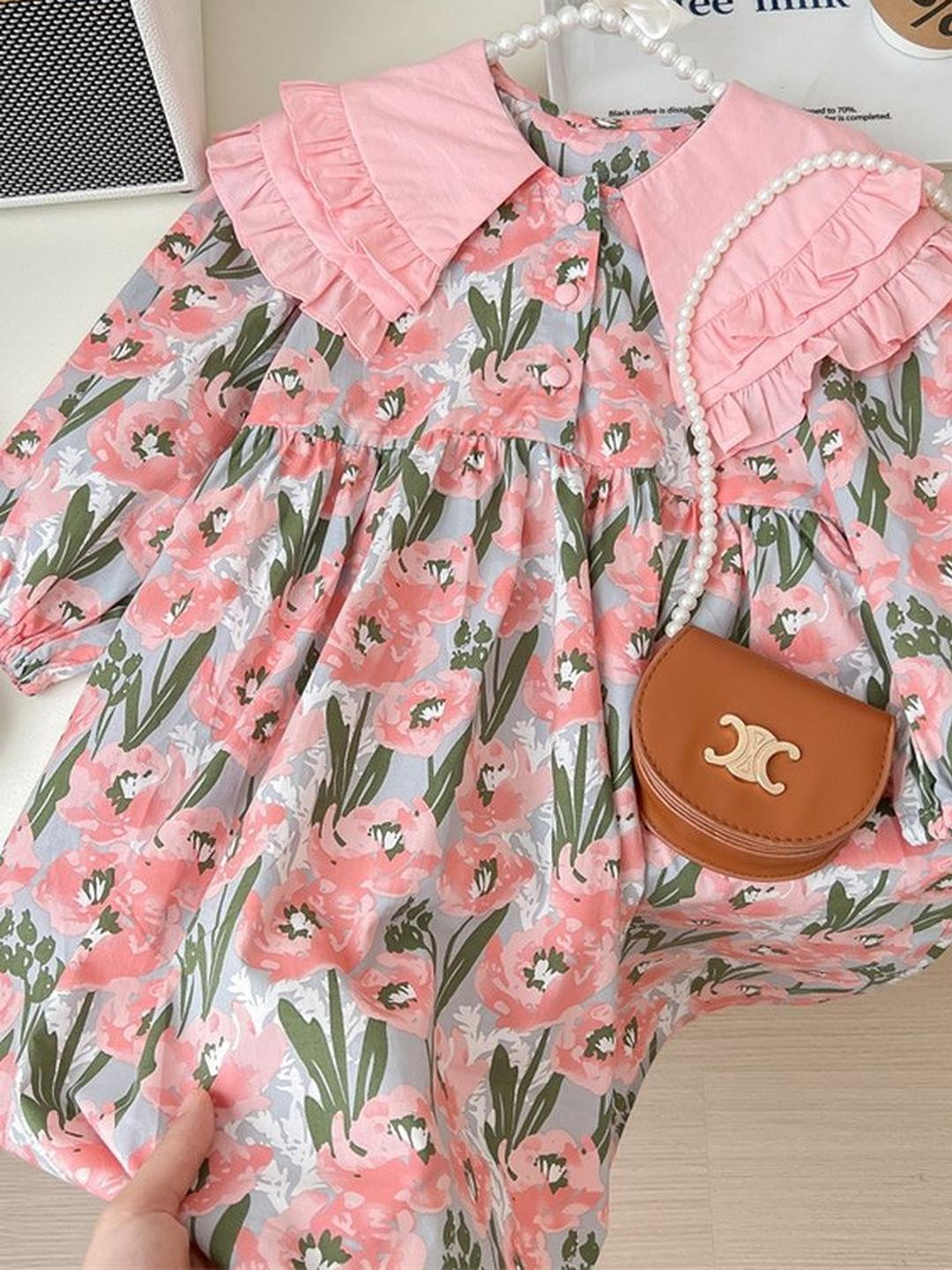 LULU & SKY Girls Floral Print Above the Keyboard Collar A-Line Dress