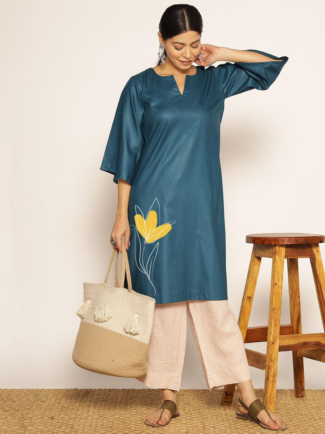 LetsDressUp Sukumara Floral Printed Notch Neck Kurta