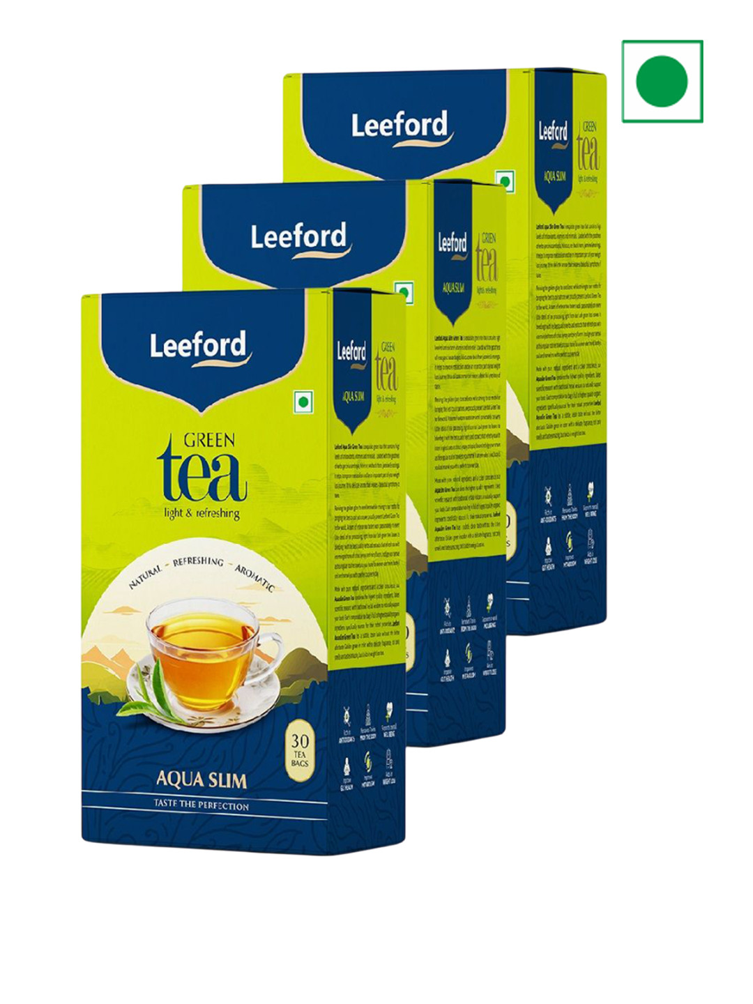 Leeford Pack of 3 Aqua Slim Hibiscus Green Tea for Weight Management - 30 Teabags