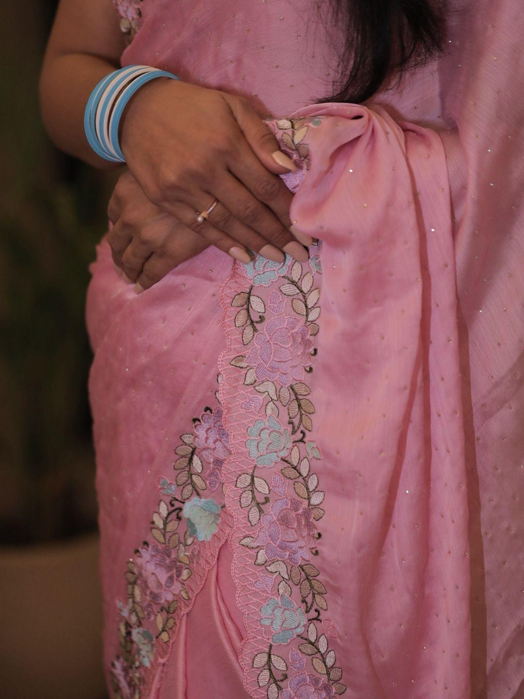 Arham Vastra Floral Embellished Embroidered Satin Saree