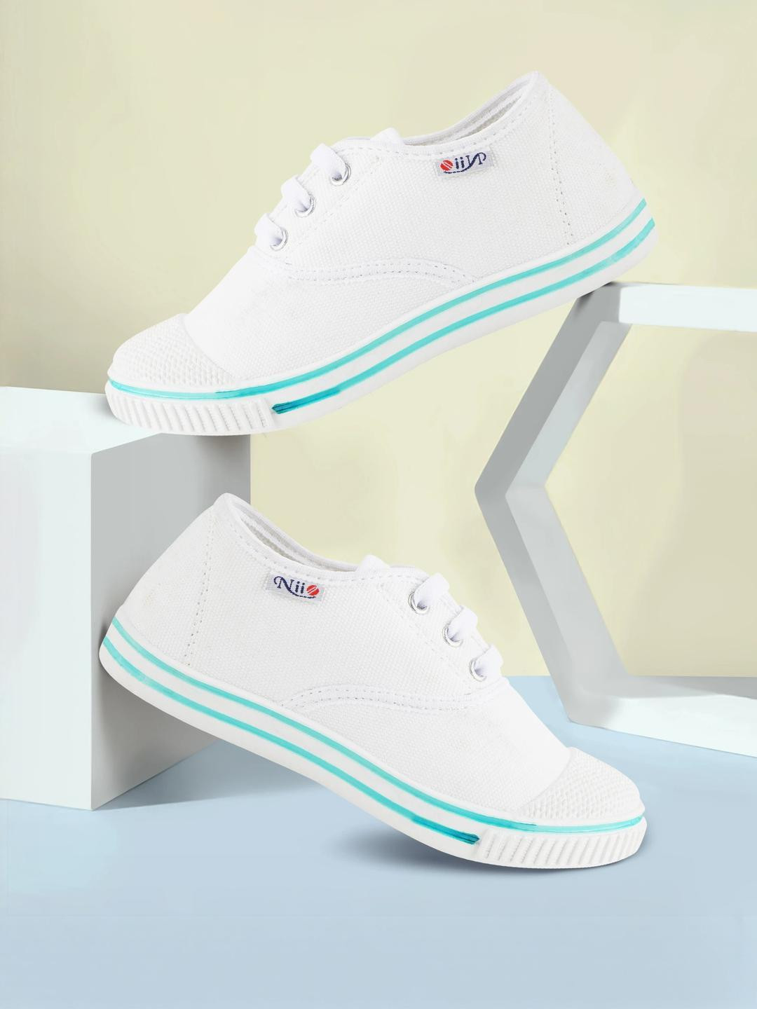 PU-PINE White Non-Marking Canvas Tennis Sports Shoes