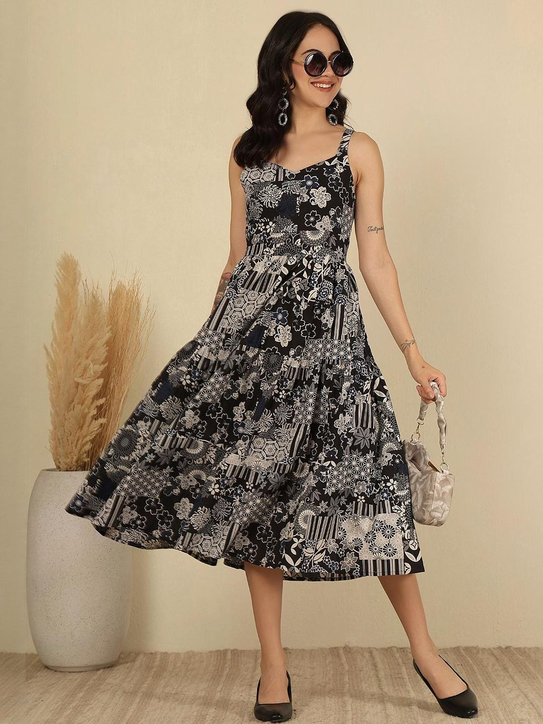 KEIYONA Print Fit & Flare Midi Dress