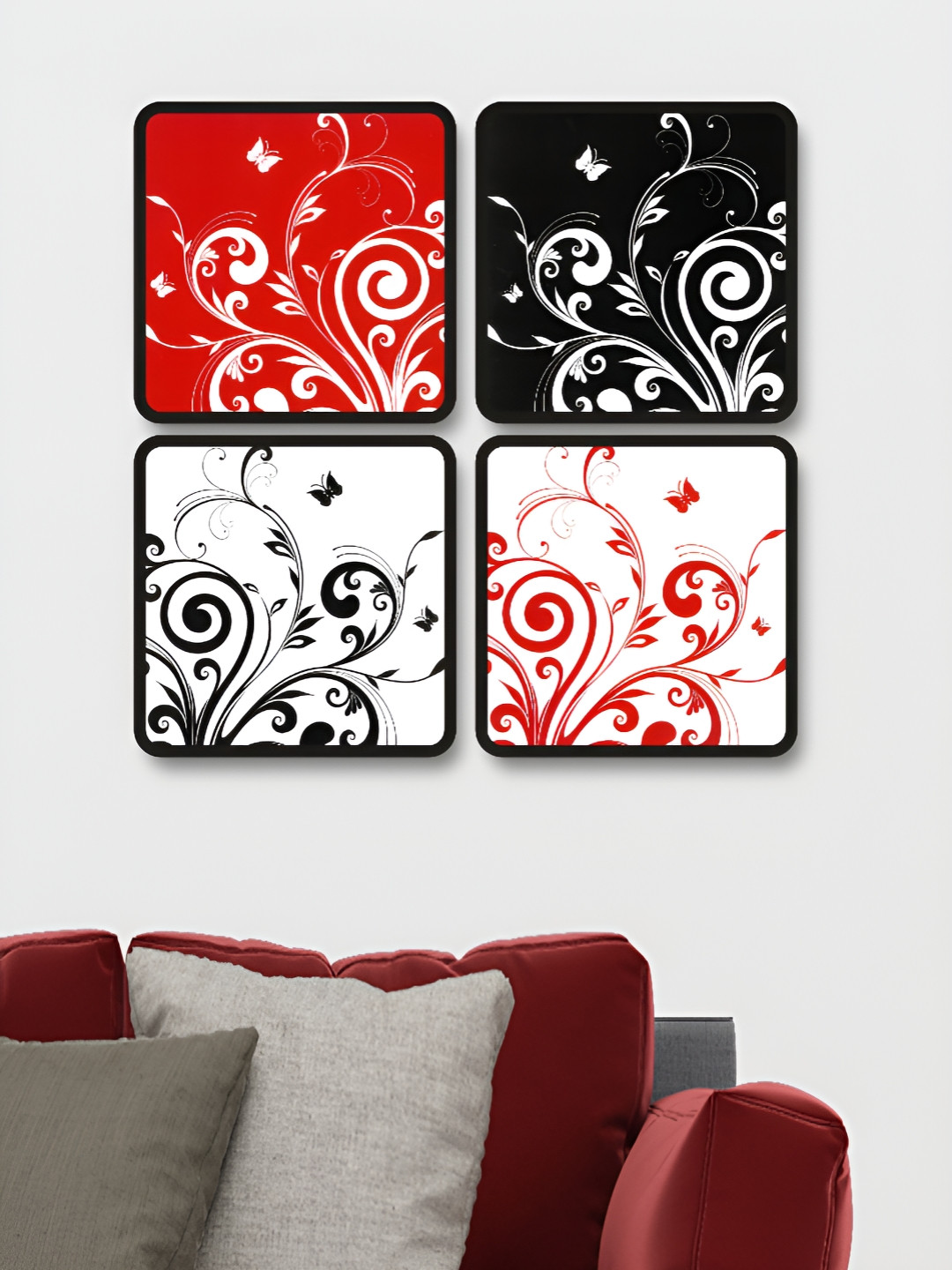 Livin'luxe Black & Red Set of 4 Piece MDF Other Wall Paintings