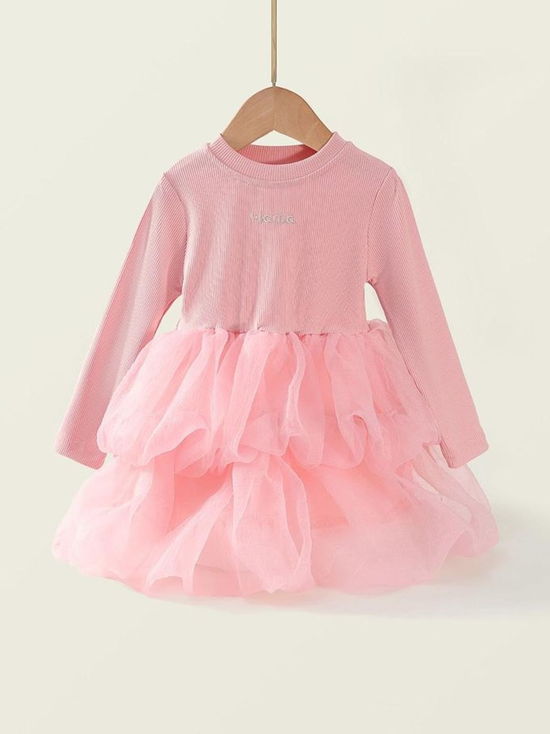 LULU & SKY Girls Stripd Round Neck layered Tulle Fit & Flare Dress
