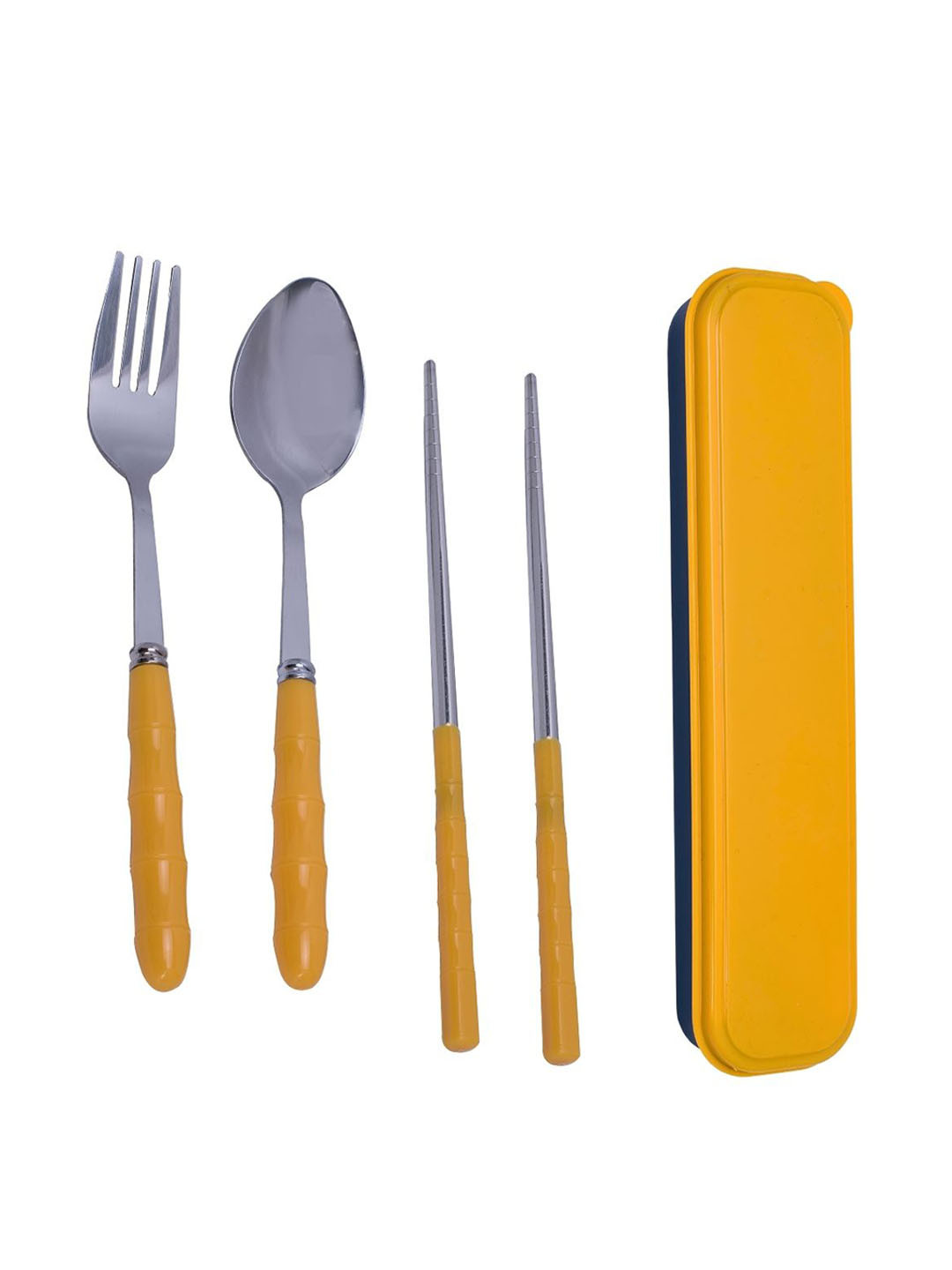 Adore Kids 3 Pcs Yellow Stainless Steel Textured Portable Cutlery Set With Storage Case