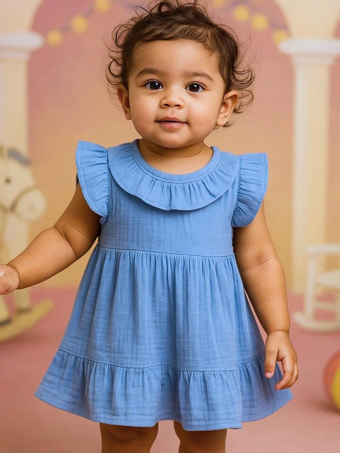 The Boo Boo Club Girls Solid Round Neck Cap Sleeves Fit and Flare Dress