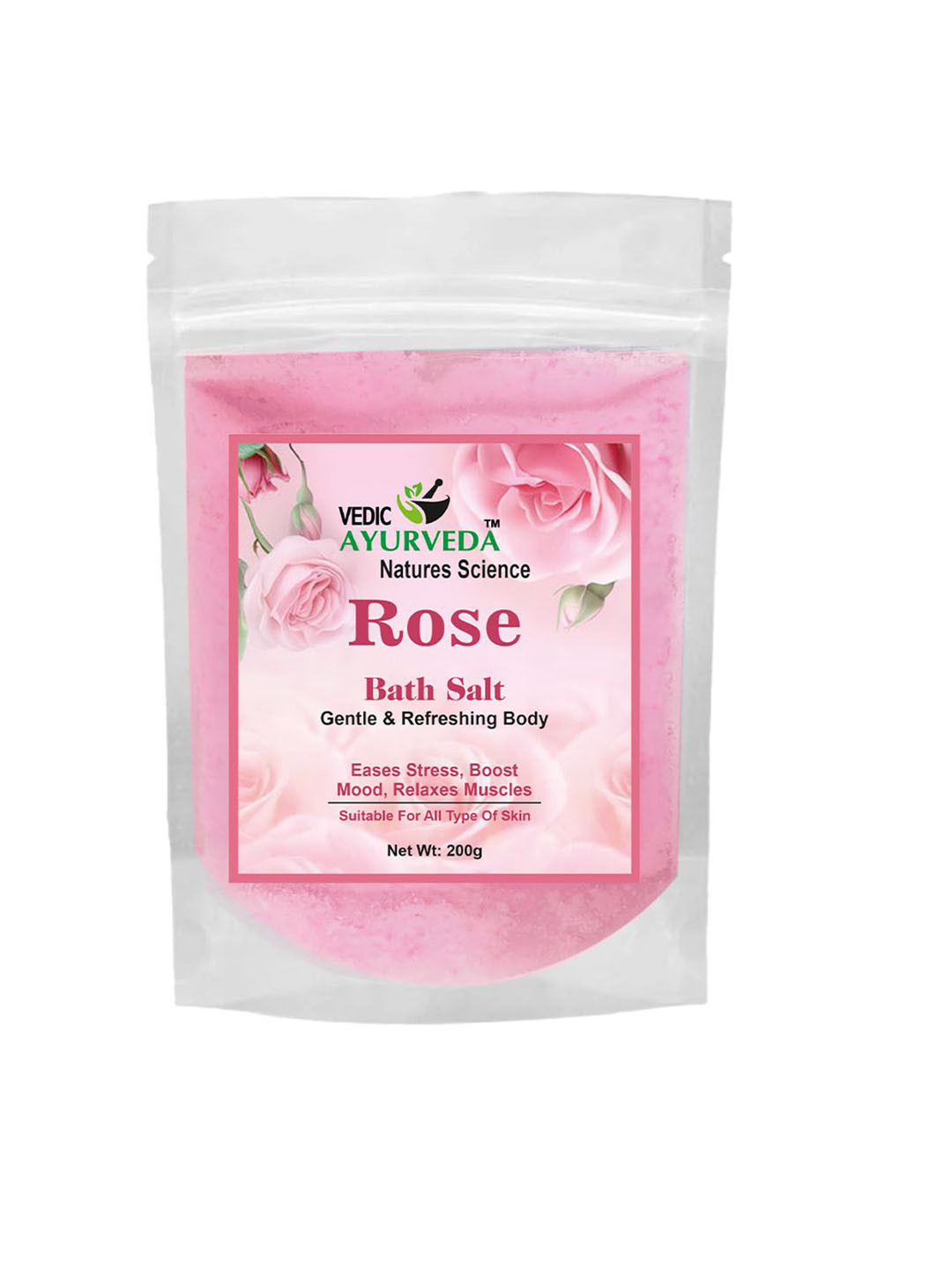 VEDICAYURVEDA Rose Bath Salt With Vitamin E - 200 g