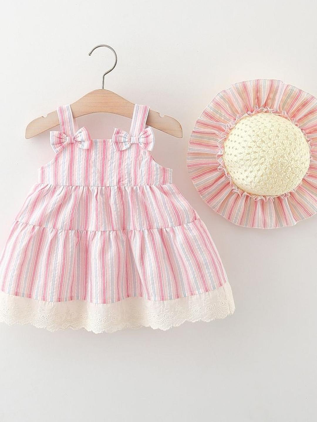 LULU & SKY Girls Striped Shoulder Straps A-Line Dress With Striped Hat