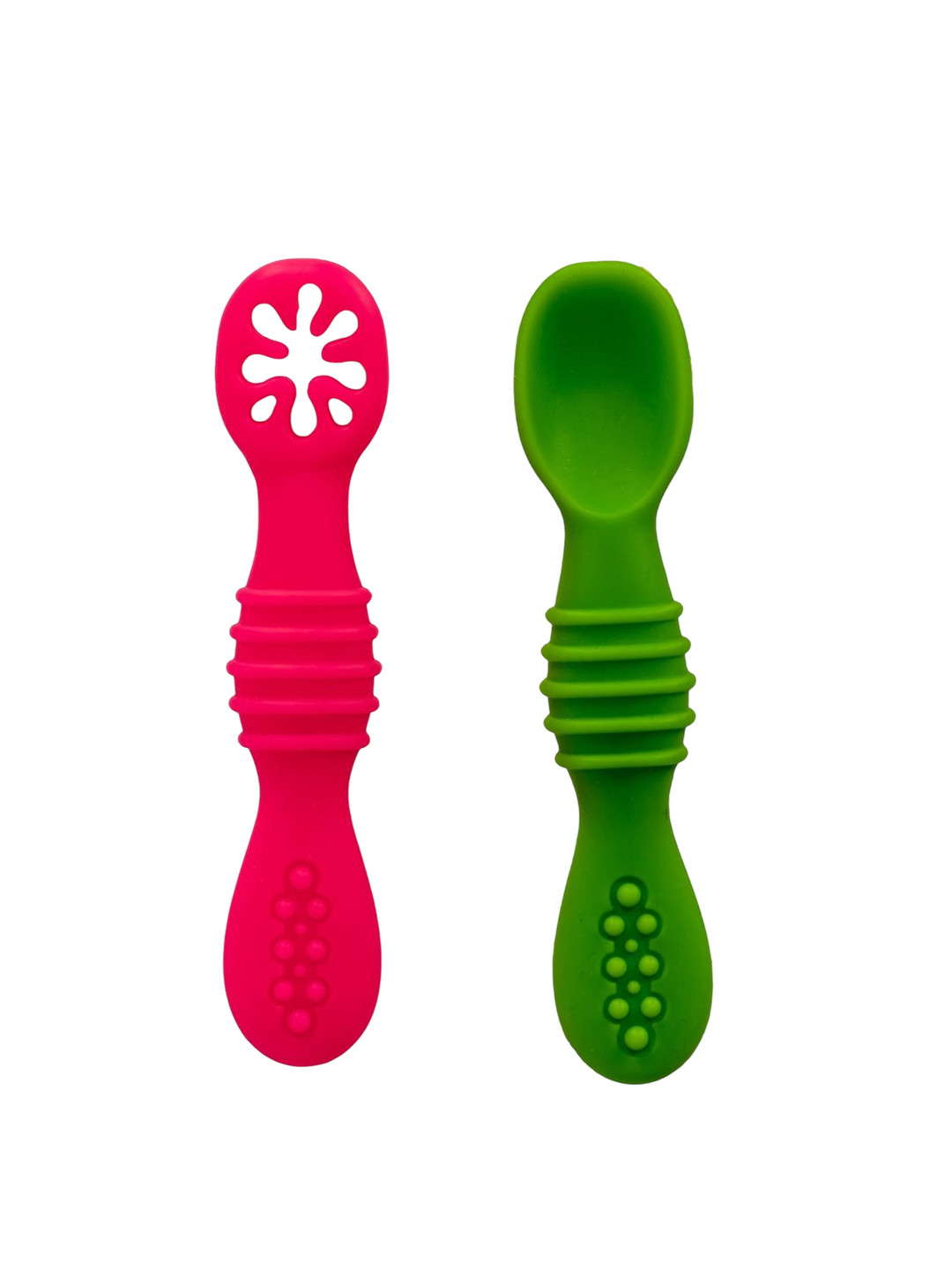 Adore Kids 2Pcs Pink & Green Textured Silicone Feeding Spoons