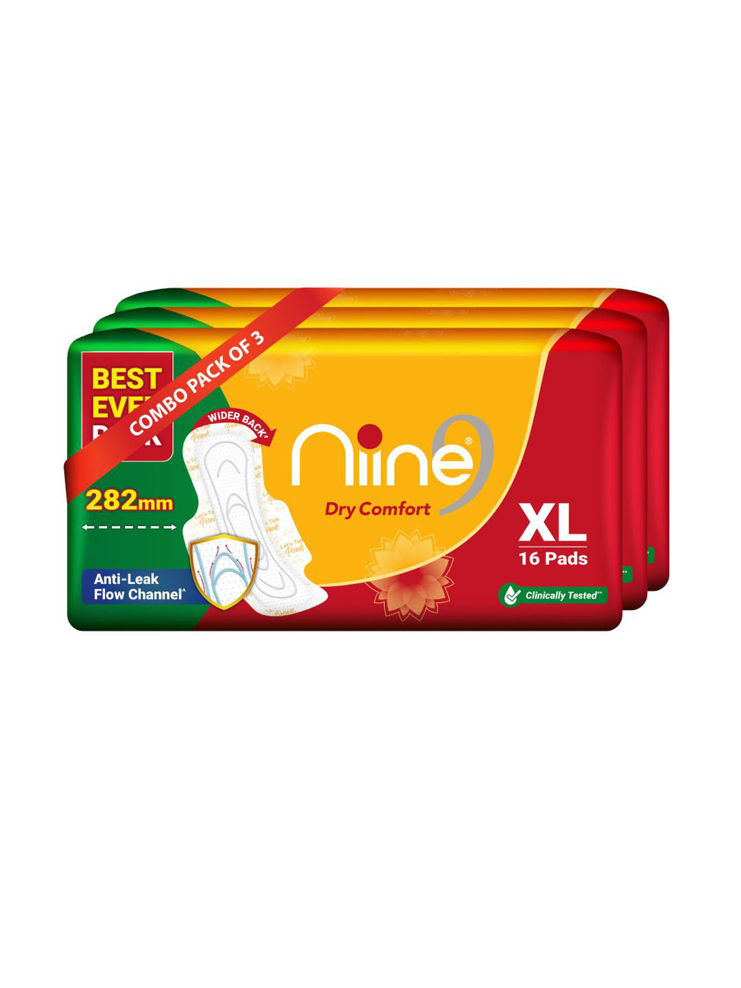 Niine Set Of 3 Dry Comfort Ultra Thin Sanitary Pads XL - 16 Pads Each