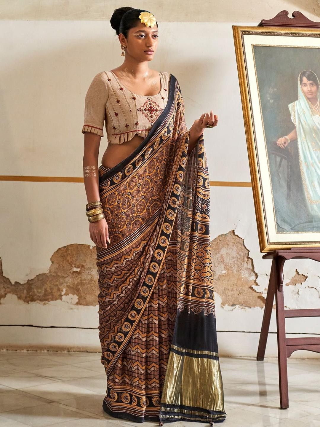 Saree mall Ajrak Block Silk Blend Patola Sarees