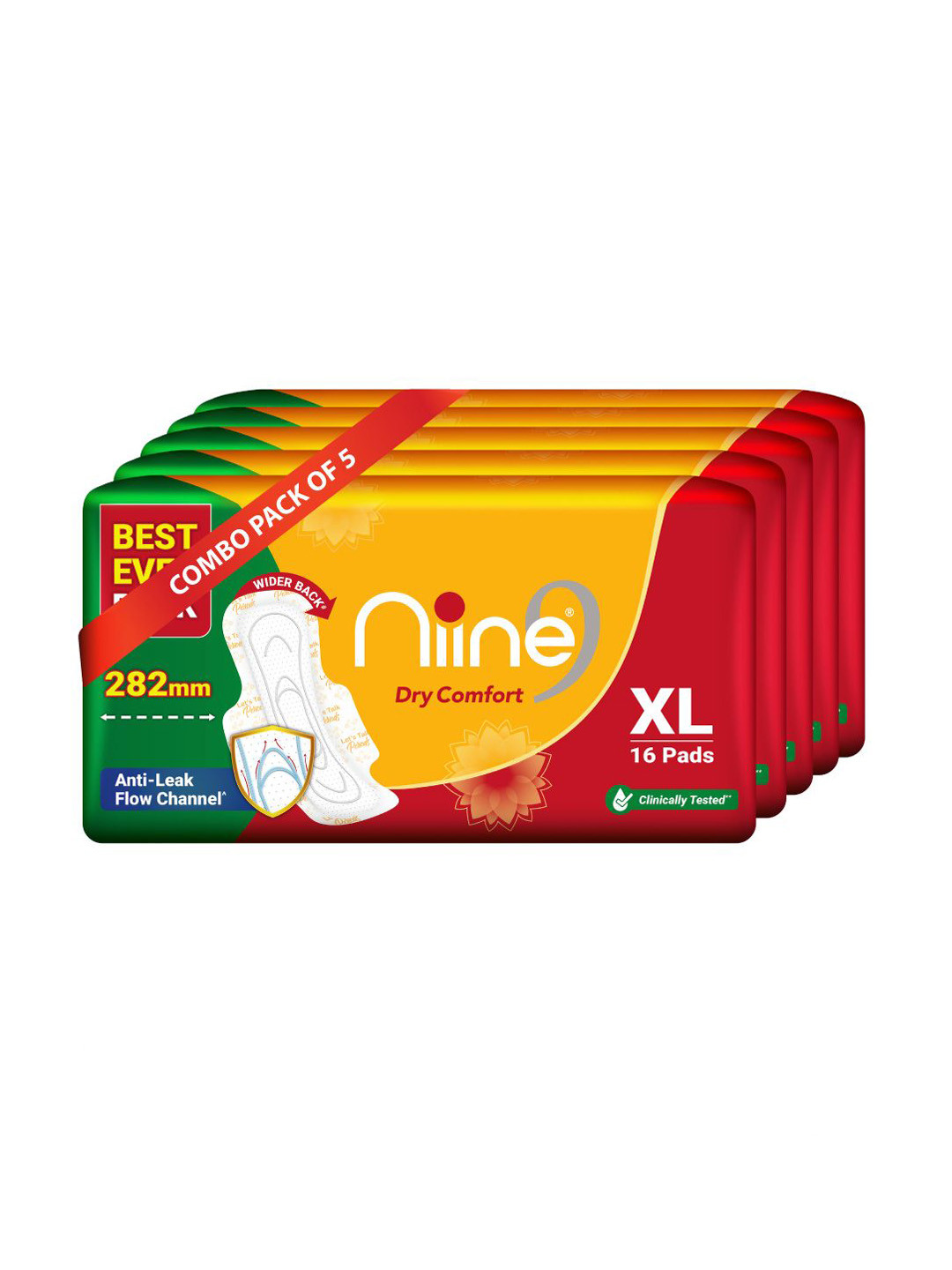 Niine Set Of 5 Dry Comfort Ultra Thin Sanitary Pads XL - 16 Pads Each