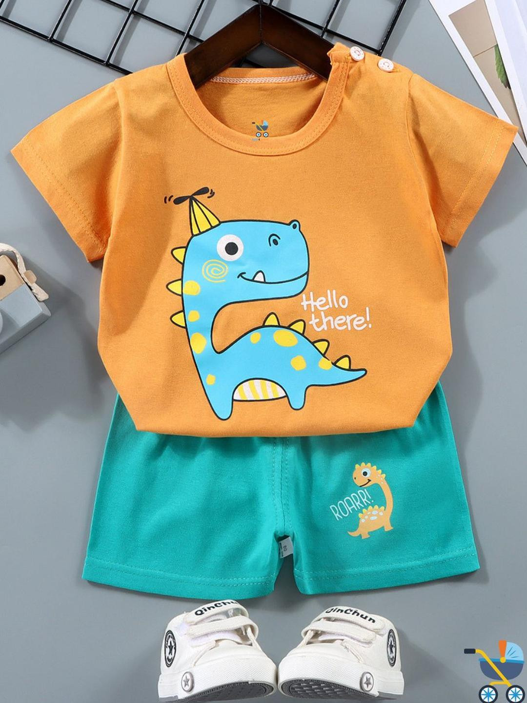Sun & Shine Kids-Unisex Green Pure Cotton Clothing Set