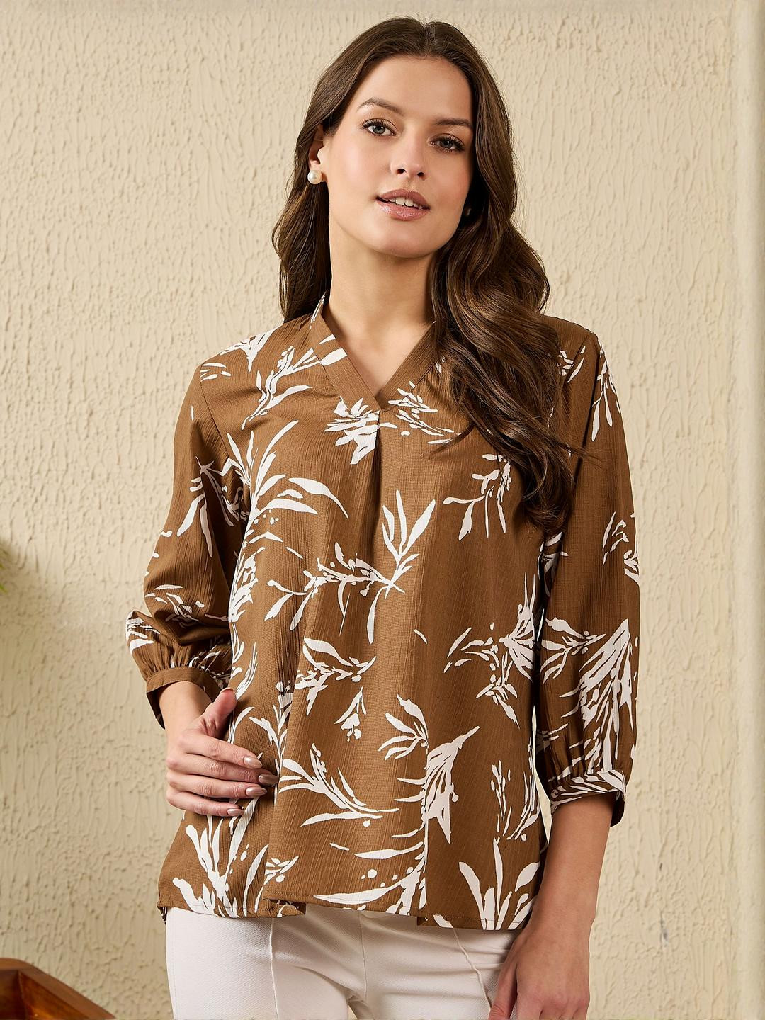 R.Code by The Roadster Life Co. Women Tropical Print Styled Back Top