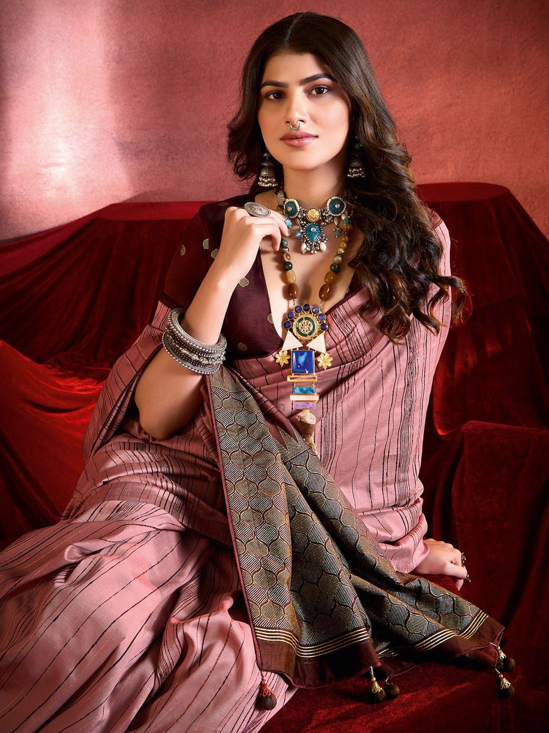 Anouk Striped Tussar SilkSaree