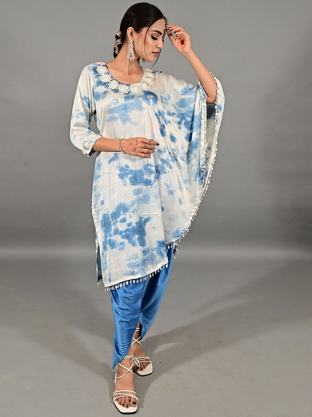 THE BEHRUZ THEORY Abstract Printed Satin A-Line Fusion Kurta With Harem Pants