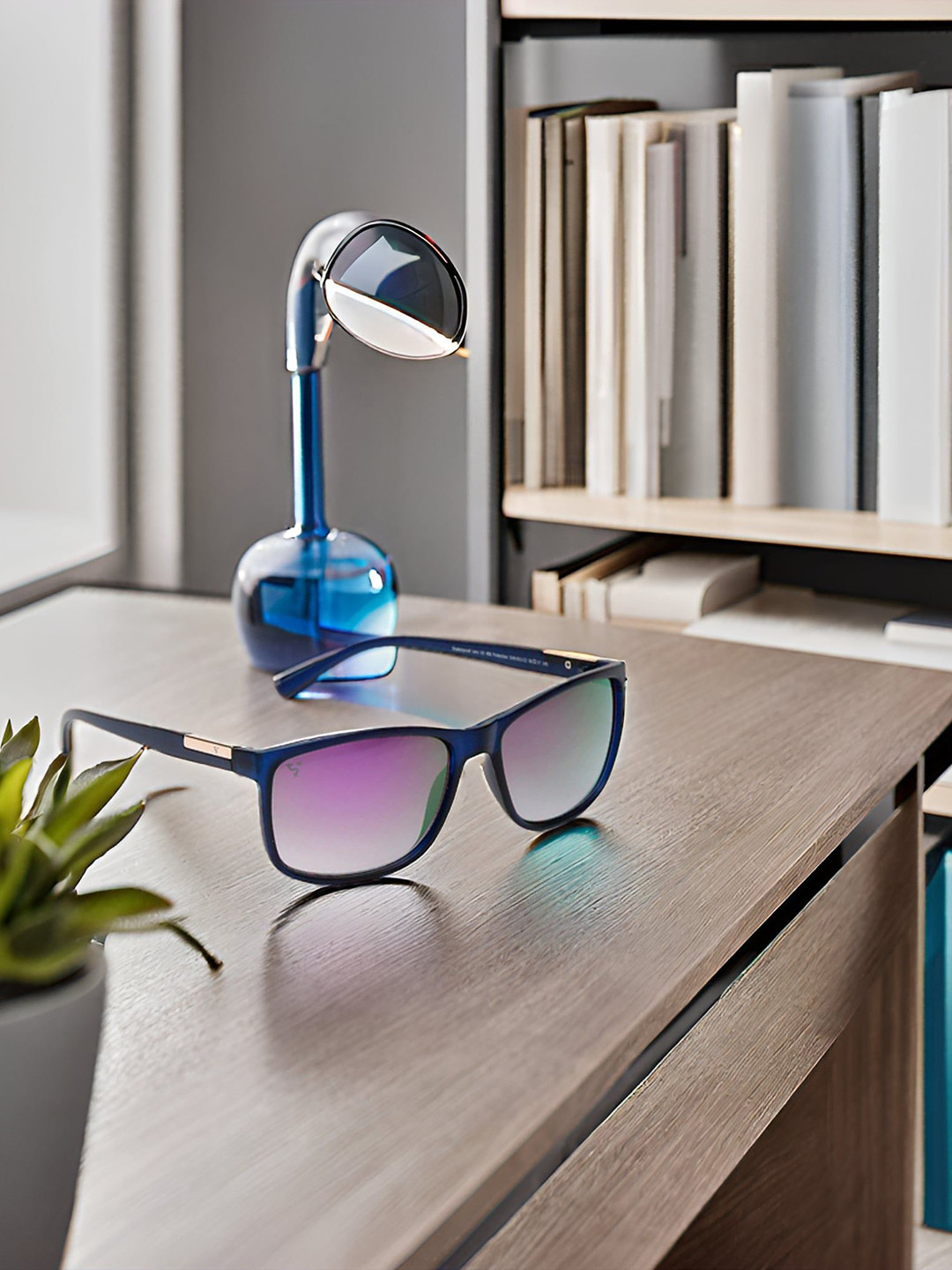 SUNNIES Unisex Purple Lens & Blue Square Sunglasses with