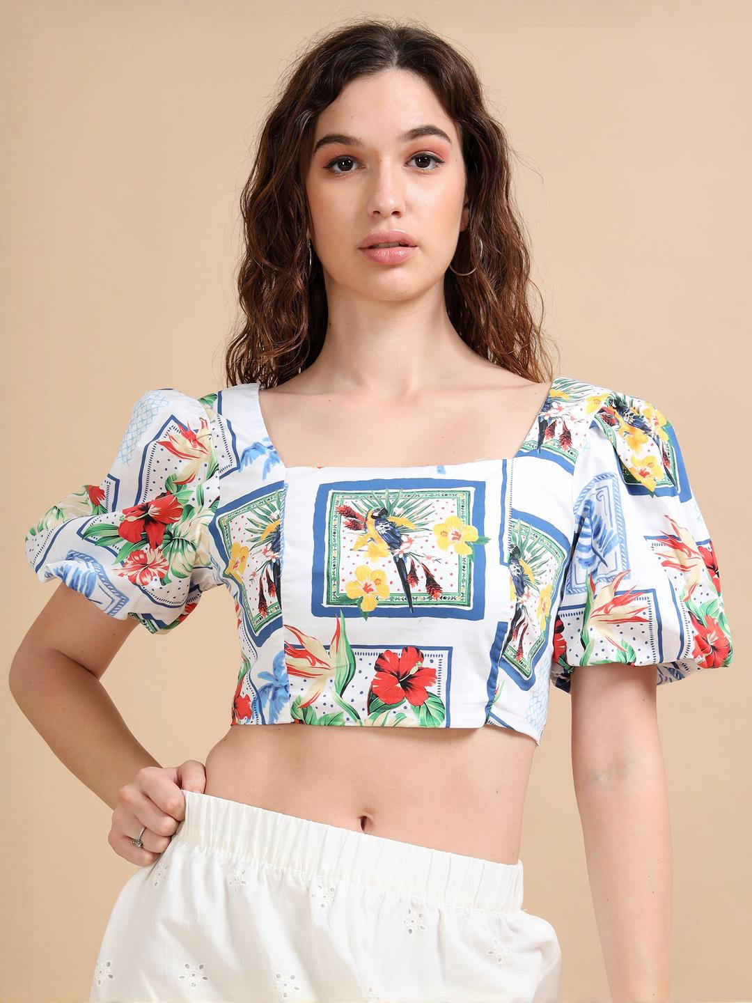 GLAM & CHIQUE Women Regular Fit Floral Printed Crop Top Blouse