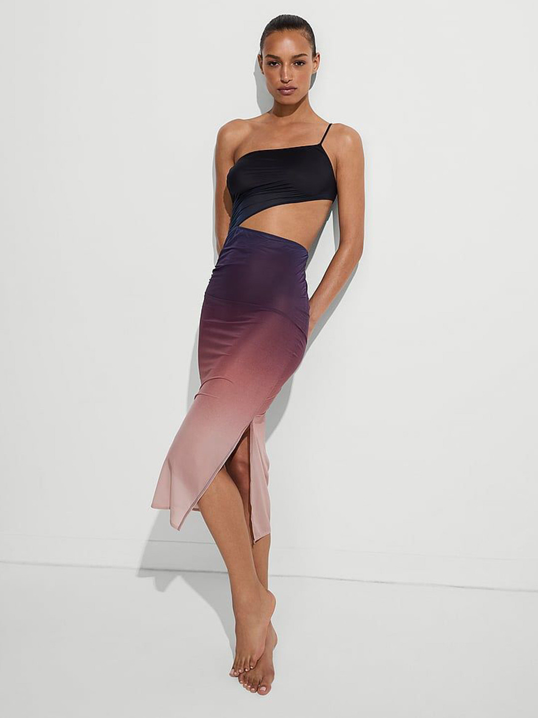 Victoria's Secret Siren Sunset Women OmbrOne Shoulder Cut Out Bodycon Dresses