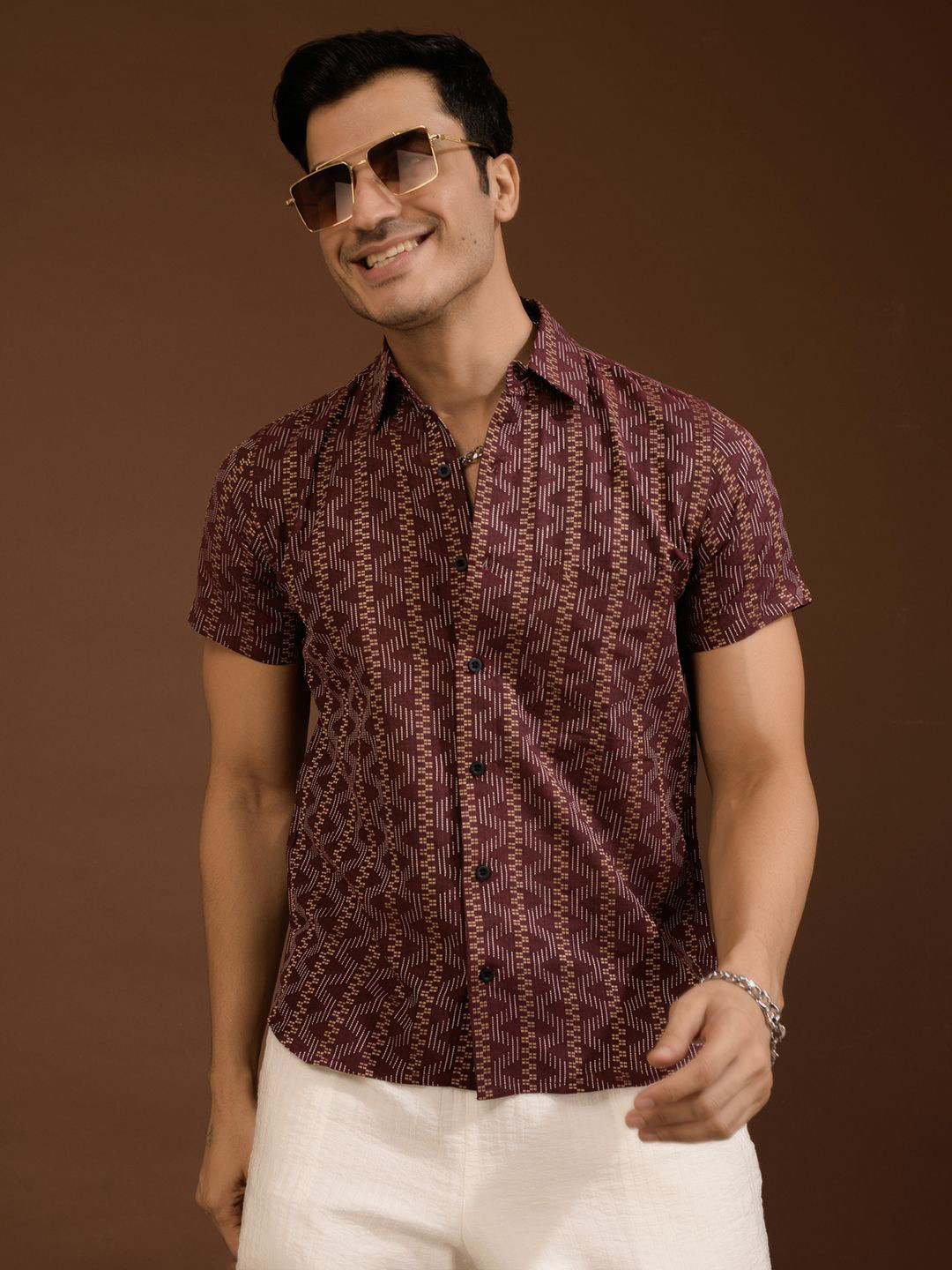 TANDUL Smart Chevron Printed Spread Collar Casual Shirt