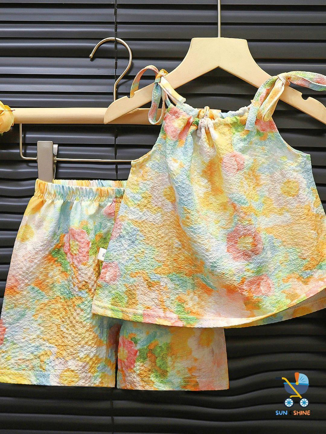 Sun & Shine Girls Orange Cotton Blend Clothing Set