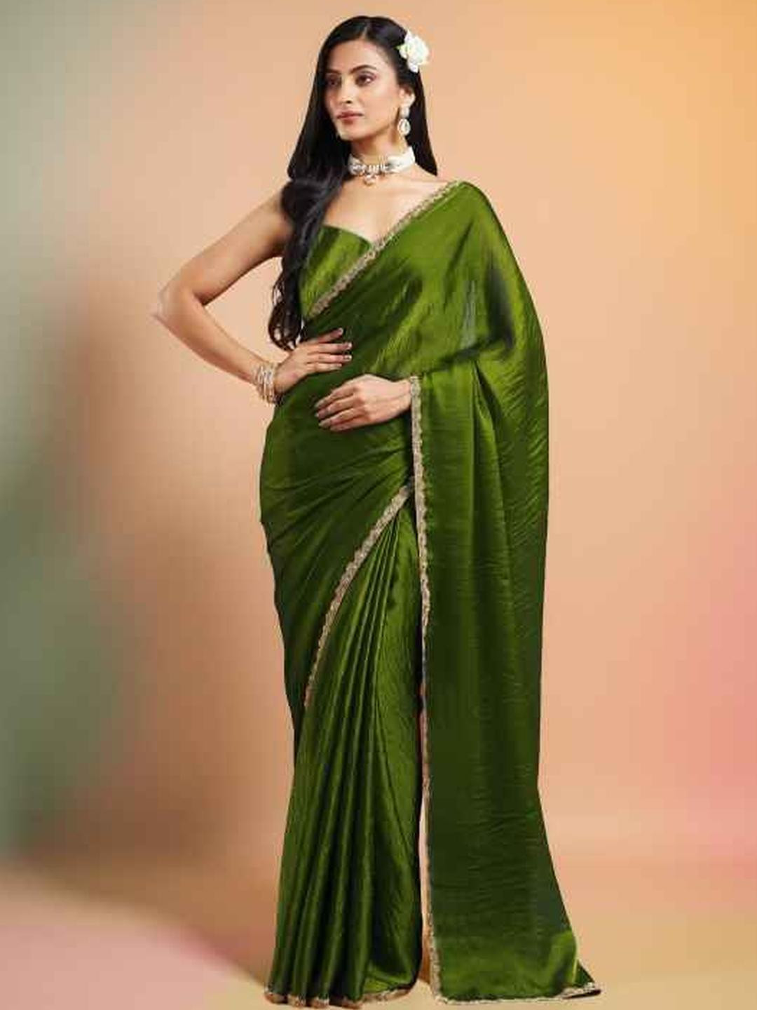 LOROFY Beads and Stones Organza Tussar Saree