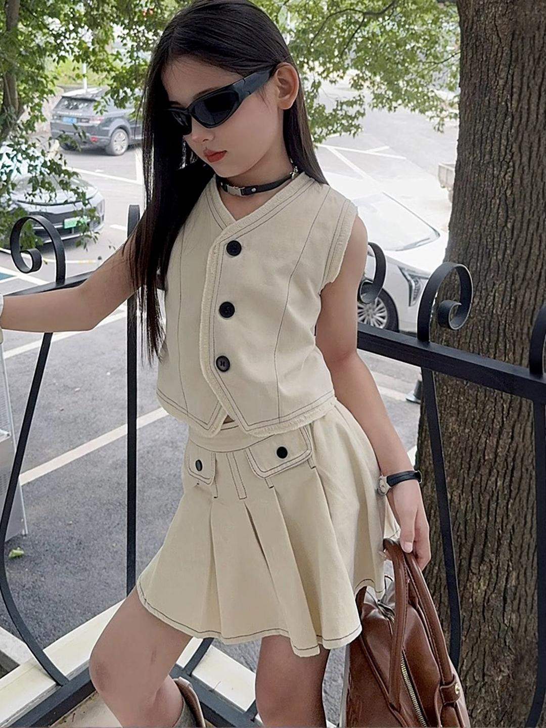 LULU & SKY Girls Pure Cotton Waistcoat And Skater Skirt