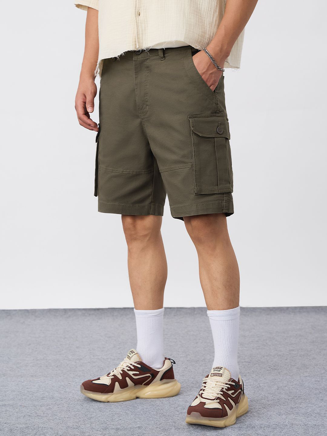 The Souled Store Men Deep Olive Cargo Shorts