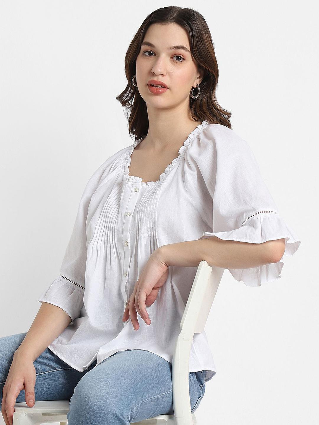 AMERICAN EAGLE OUTFITTERS Women Scoop Neck Flared Sleeve Shirt Style Top