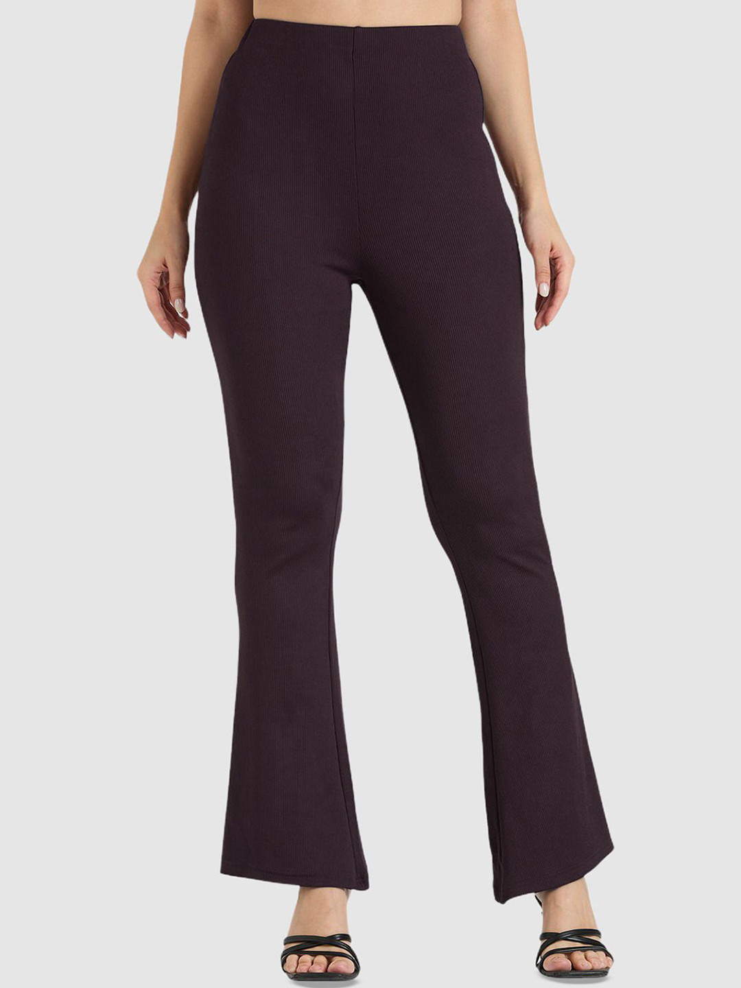 CEFALU Women Relaxed Fit Flared High-Rise Easy Wash Trousers
